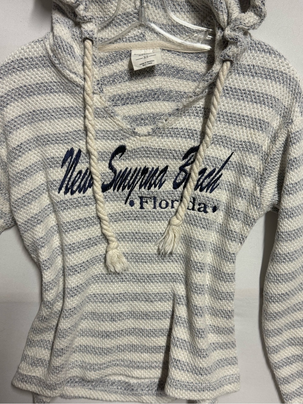 Striped Hooded Lite Sweatshirt Cream & Gray - New Smyrna Beach Florida XS - Picture 10 of 12